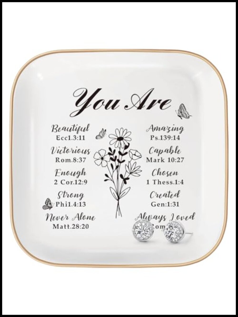 Ceramic Jewelry Dish Christian Gift Bible Verse Ring Tray 4.5 Inch